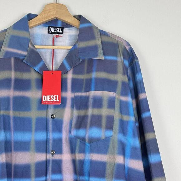NWT Diesel S-Daraa Shirt 439 Electric/Blue Men’s Size 50 Plaid Button Up $225 - Picture 6 of 15